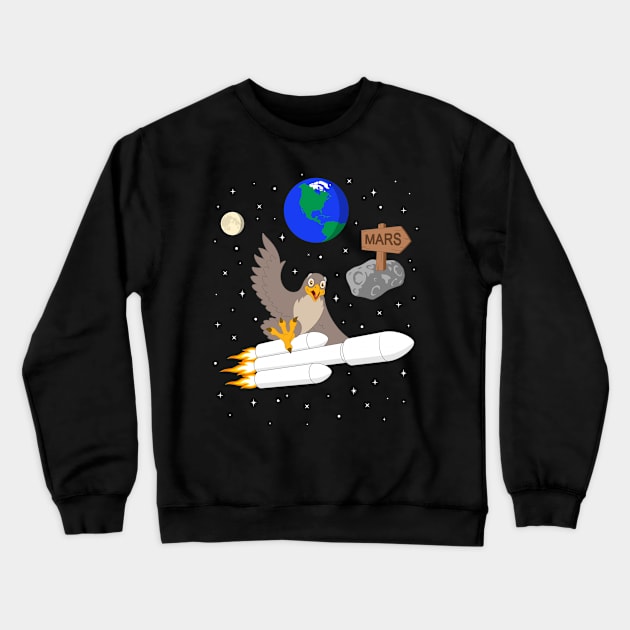 Falcon Riding Heavy Space Ship to Mars Crewneck Sweatshirt by wingsofrage